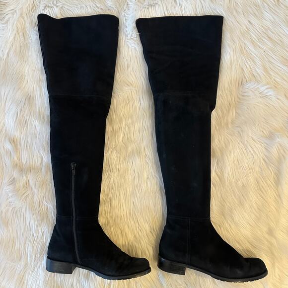 Stuart Weitzman Hilo Over the Knee Thigh High Boots Suede Leather Flat, Black - Picture 3 of 13